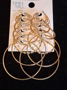 Time and Tru Gold-Tone Layered Hoop Earring Wardrobe Set Of Six Pairs Of Hoops